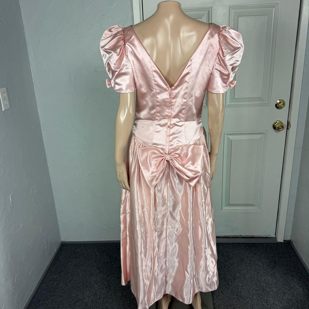 Vintage 80s 90's Women's Dress Prom Party Formal Bow Satin Evening I17